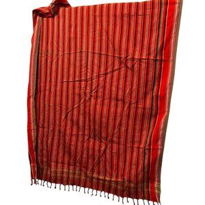 Kikoy Massai vintage red green stripe cotton pareo scarf shawl